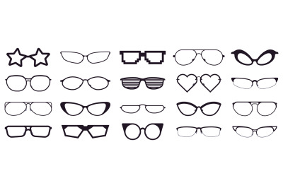 Spectacles silhouette. Glasses frames, optics eyewear and eyeglasses f