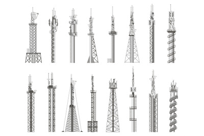 Communicating wireless antenna. Radio cell tower, wireless city antenn