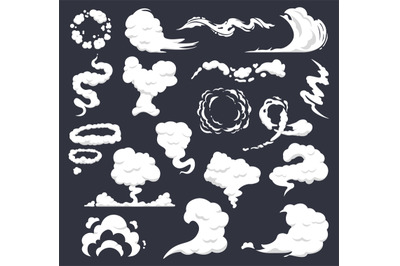 Cartoon smoke. Comic clouds&2C; steaming smoke flows&2C; steam explosion clo