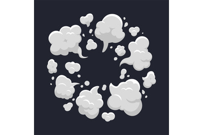 Cartoon dust cloud. Comic dust cloud explosion, steam, smoke cloud exp