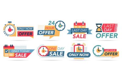 Sale countdown tags. Last minute badges, special countdown offer, only