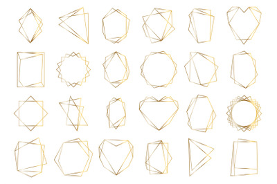 Golden geometric frames. Elegant gold hexagonal elements, abstract wed