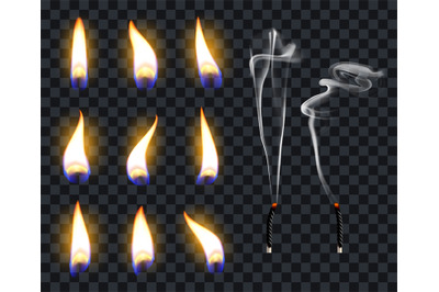 Realistic candle flames. Candlelight fire flame, candles warm burn. Fi