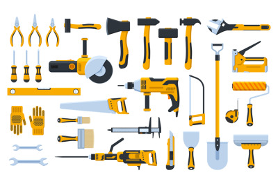 Construction tools. Building repair hand tools, renovation kit, hammer