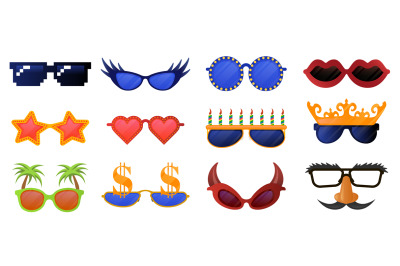 Funny party glasses. Carnival, masquerade sunglasses, photo booth part