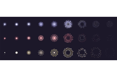 Fireworks animation. Animated firework explosion frames, party firecra