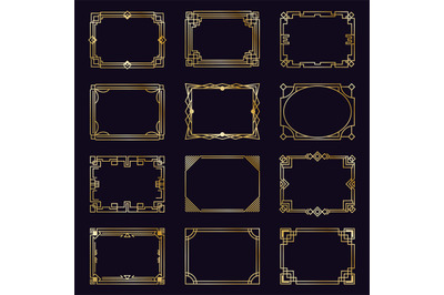 Golden art deco frames. Modern gold elegant borders&2C; arabic geometric