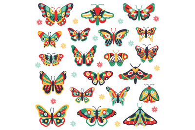 Hand drawn butterflies. Doodle colorful flying butterfly&2C; cute drawing