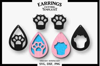 Cat Earrings, Paw, Silhouette, Cricut, Cut File, SVG DXF PNG