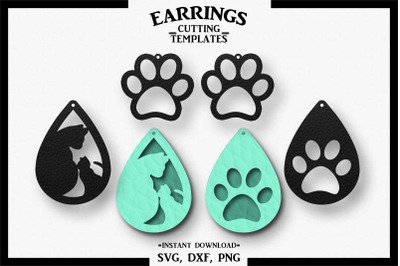 Cat Earrings, Silhouette, Cricut, Cut File, SVG DXF PNG