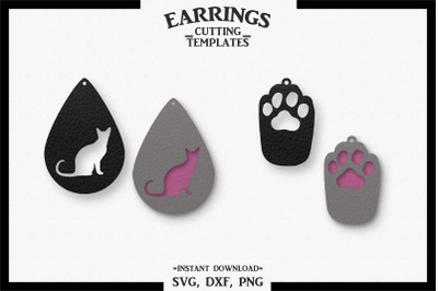 Cat Earrings, Silhouette, Cricut, Cut File, SVG DXF PNG
