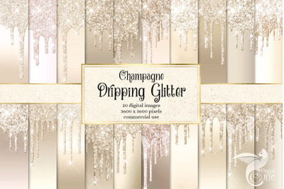 Champagne Dripping Glitter Digital Paper