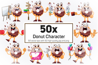 50x Donut Character and Mascot Collection illustration.