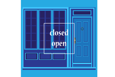 Apartment building with door. Closed open door concept design banner