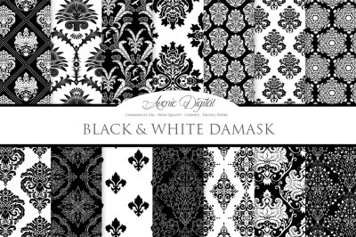 28 Black Damask Digita Paper Bundle