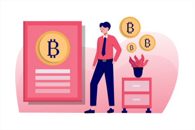 Bitcoin Learning Flat Vector Illustration