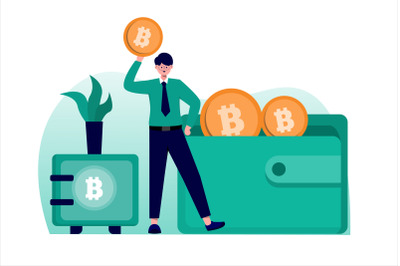 Bitcoin Wallet Flat Vector Illustration