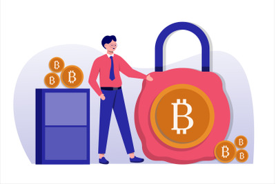 Bitcoin Security Flat Vector Illustration
