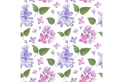 Spring lilac blossom watercolor seamless pattern