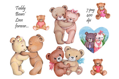 Teddy Bears&#039; Love forever. Watercolor..