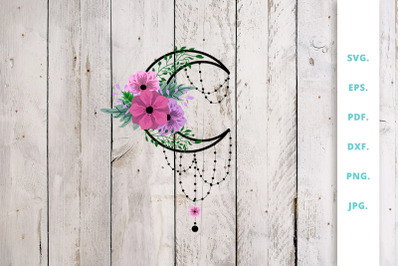 Crescent Moon with Flowers