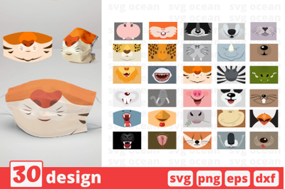 30 ANIMAL FACES MASK svg pattern, animals faces svg