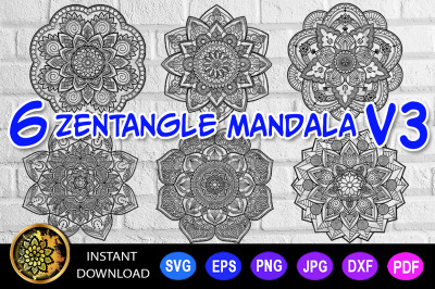 6 of Zentangle Mandala SVG Cut File Vector Monogram V-3