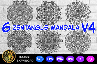 6 of Zentangle Mandala SVG Cut File Vector Monogram V-4