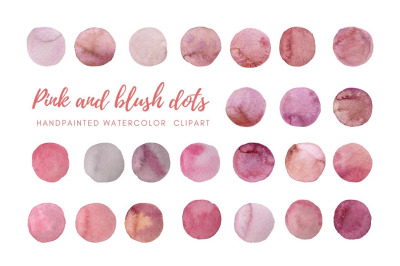Watercolor pink and blush dots clipart. Hand painted Spots