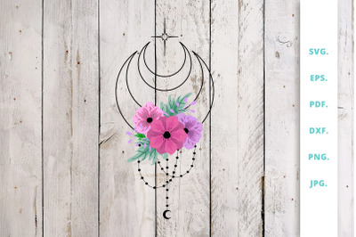 Floral Crescent Moon SVG