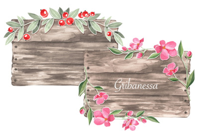 8 Rustic Wood Watercolor Backgrounds. PNG