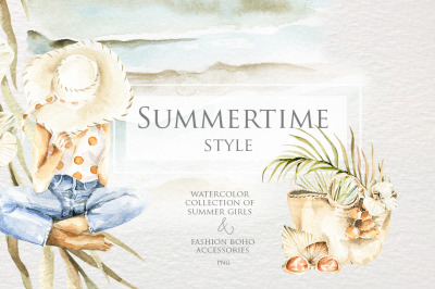 Summertime style. Watercolor collection