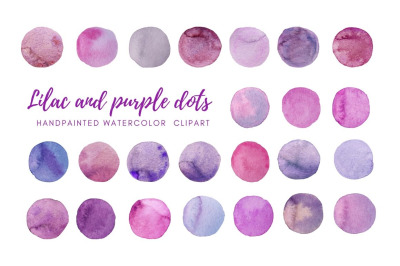 Watercolor lilac dots clipart. Hand painted Spots