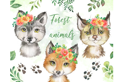 Forest Animals watercolor clipart, Woodland Nursery Clipart, Woodland