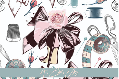 Fashion vector pattern with sewed accessories
