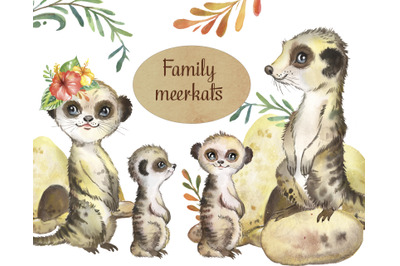 Meerkats. Watercolor animals clipart, Little safari animals