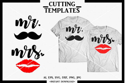 Mr &amp; Mrs SVG, Couple T-shirt, Silhouette, Cricut, Cut File, DXF, PNG