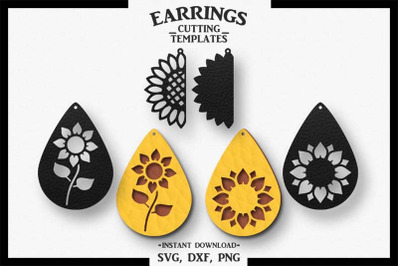Sunflower Earring, Silhouette Cameo, Cricut, Cut,SVG DXF PNG
