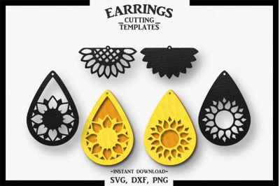 Sunflower Earring, Silhouette Cameo, Cricut, Cut,SVG DXF PNG