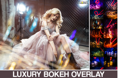 Luxury Bokeh lights photoshop overlays, Gold lights