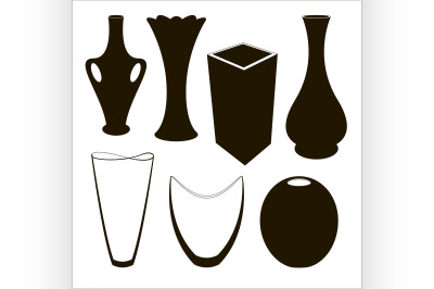 Vase set. Various forms of vases. Home interior decoration.