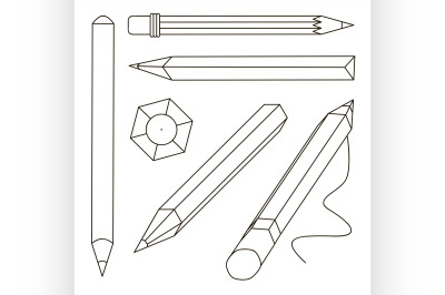 Set of stylized realistic pens and pencils