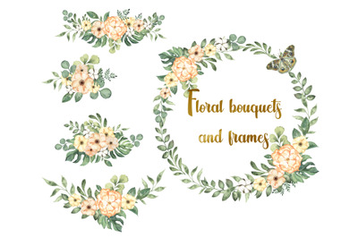 Watercolor Flowers Clipart. Boho wedding invitation. Floral bouquets