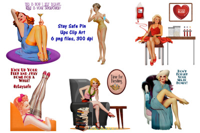 Stay Safe Retro Pin Up Girls Clip Art