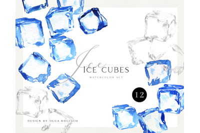 Watercolor ice cube clipart. Frozen ice cubes for cocktail png