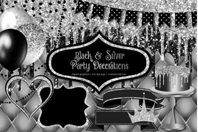 Black and Silver Party Decorations Clipart