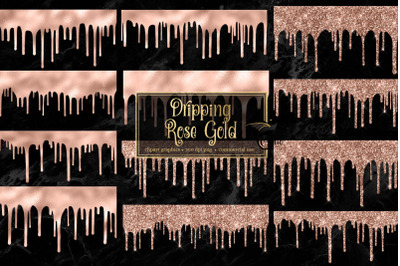 Dripping Rose Gold Clip Art Overlays