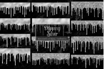 Dripping Silver Clip Art Overlays