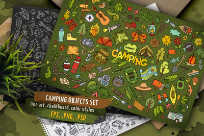 Camping Objects &amp; Elements Set