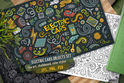 Electric Cars Objects &amp; Elements Set